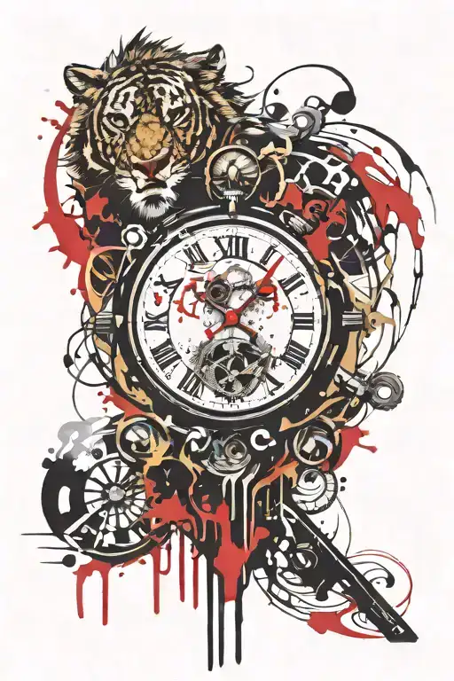 sabertooth   clock surrounded tattoo design idea