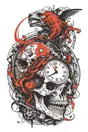 sabertooth skull clock surrounded tattoo design idea