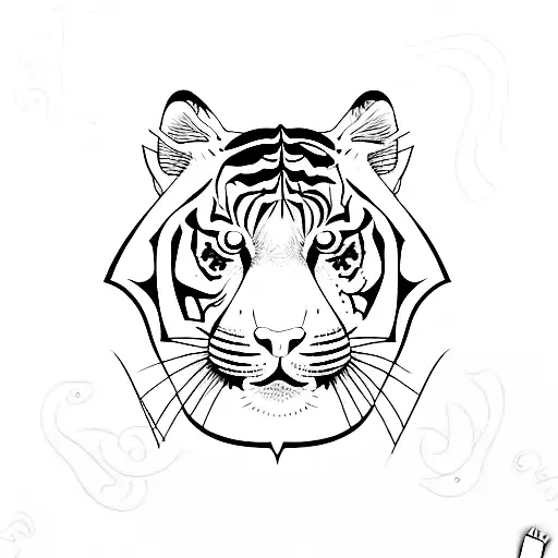 A sketch-style tattoo showcasing a tiger's entire body surrounded by oriental lilies and minimalist flowers tattoo design idea