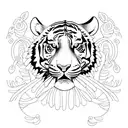 A full body tiger surrounded by oriental lilies and minimalistic flowers tattoo design idea