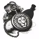 pocket watch, compass, lion head  tattoo design idea