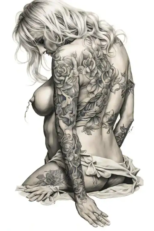 white blonde woman undressing tattoo design idea