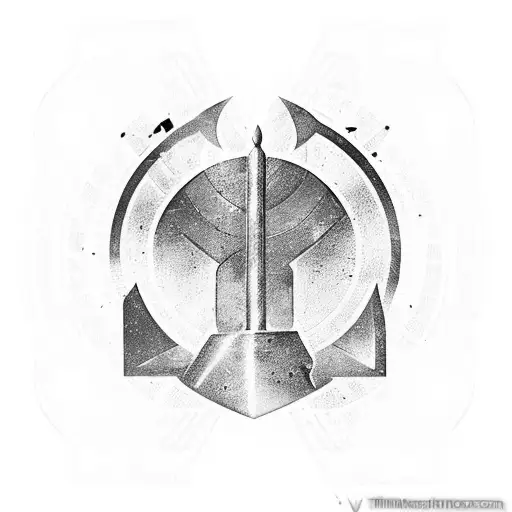 mjolnir hammer, with nose symbol thurisaz, uruz and tiwaz around the outside. upper arm and shouler, black and white tattoo design idea