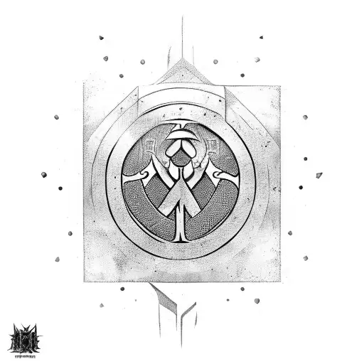 mjolnir hammer, with norse symbol thurisaz, uruz and tiwaz around the outside. upper arm and shouler, black and white tattoo design idea