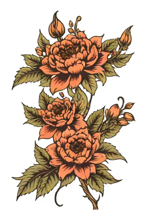 prussian blue, dahlia, rose, poppy, ground laurel, daffodil, sakura, lily of the valley, honeysuckle, water lily, holly tattoo design idea