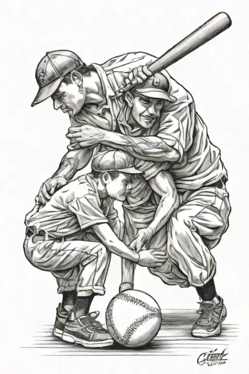 baseball father son playing tattoo design idea