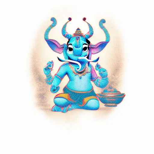 stitch doing the ganesha pose tattoo design idea