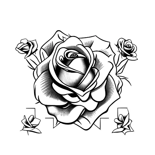 rose with 1945 in the stem with rosary hanging off with 1941 in the cross fine line tattoo tattoo design idea
