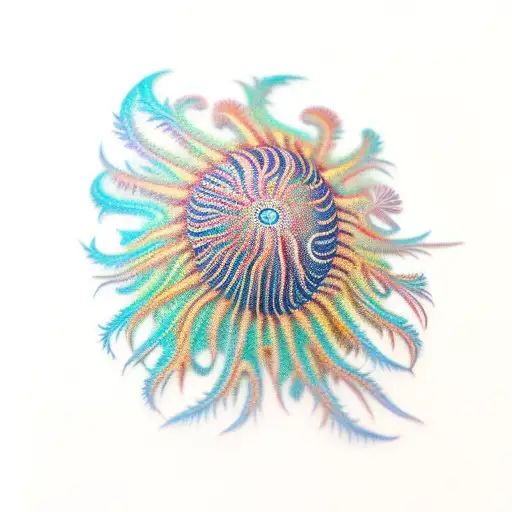 colourful swimming feather star crinoid tattoo design idea