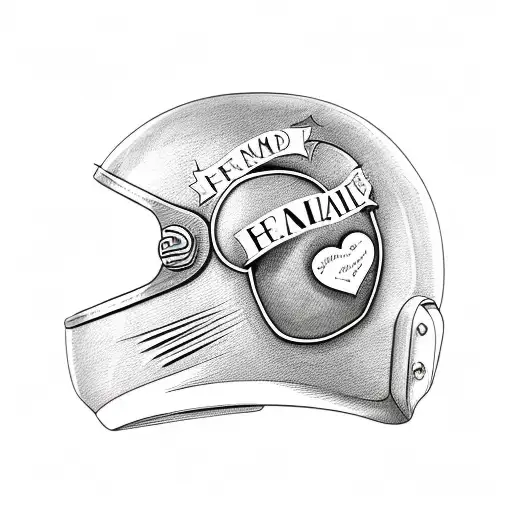 Heart-shaped motorcycle helmet with family members' names tattoo design idea