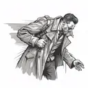 man in trench coat flashing what he has in coat tattoo design idea