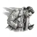 man in trench coat flashing what he has in coat tattoo design idea