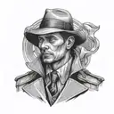 man in trench coat flashing what he has in coat tattoo design idea