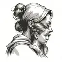 A stylized portrait of a mother and child embracing, with a subtle teacher motif integrated into the design tattoo design idea