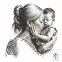 A stylized portrait of a mother and child embracing, with a subtle teacher motif integrated into the design tattoo design idea