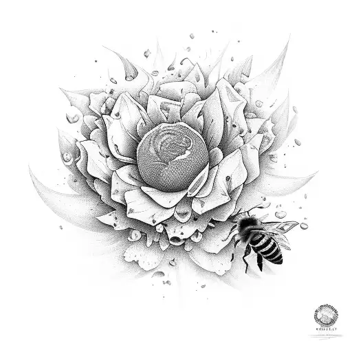 flowers, honeycomb and a bee tattoo design idea