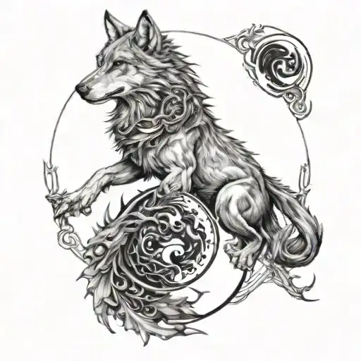 tattoo sketch featuring a wolf and dragon in a yin yang design tattoo design idea