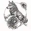 tattoo sketch featuring a wolf and dragon in a yin yang design tattoo design idea