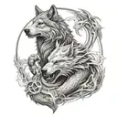 tattoo sketch featuring a wolf and dragon in a yin yang design tattoo design idea
