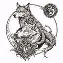 tattoo sketch featuring a wolf and dragon in a yin yang design tattoo design idea