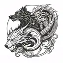 tattoo sketch featuring a wolf and dragon in a yin yang design tattoo design idea