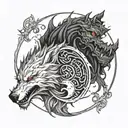 tattoo sketch featuring a wolf and dragon in a yin yang design tattoo design idea