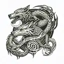 tattoo sketch featuring a wolf and dragon in a yin yang design tattoo design idea