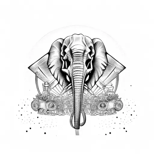 elephant skull steam punk tattoo design idea