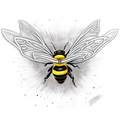bumble bee in black and white with the script 'bloody bee' on it somewhere tattoo design idea