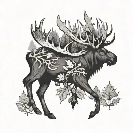 antler moose maple leaf tattoo design idea
