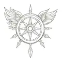 winged ship's wheel like tattoo design idea