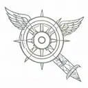 winged ship's wheel like tattoo design idea
