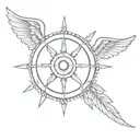 winged ship's wheel like tattoo design idea