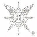 winged ship's wheel like tattoo design idea