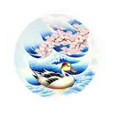 Japanese halfsleeve with waves, cherry blossoms, and a duck tattoo design idea