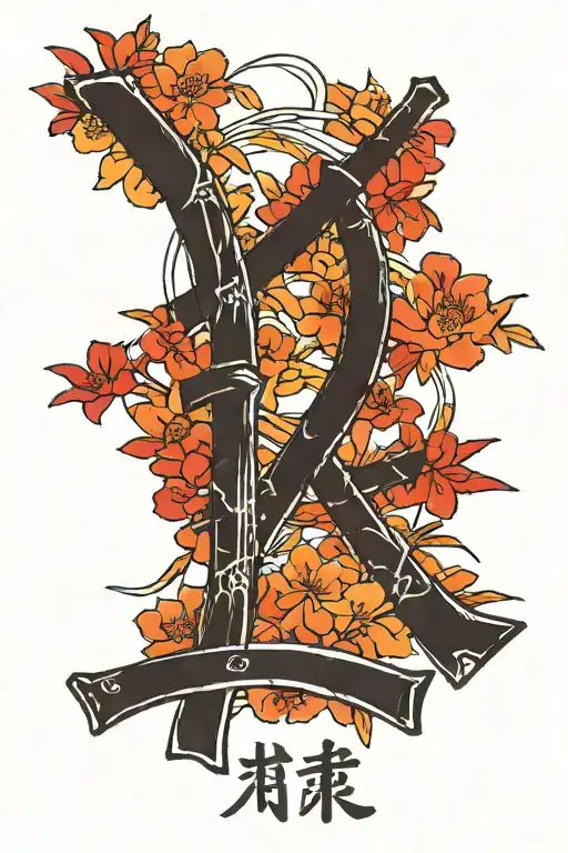 Japanese lettering  (愛は勝つ) and bamboo  tattoo design idea