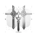 A pair of crossed swords surrounded by stoic quotes, reflecting the client's love for both boxing and stoicism. tattoo design idea