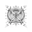 A pair of crossed swords surrounded by stoic quotes, reflecting the client's love for both boxing and stoicism. tattoo design idea