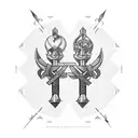 A pair of crossed swords surrounded by stoic quotes, reflecting the client's love for both boxing and stoicism. tattoo design idea