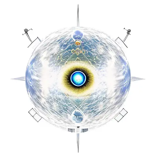 symbols of Greek philosophy, science, and mathematics, that converge into a cosmic whirlwind of nature, planets, space,  tattoo design idea