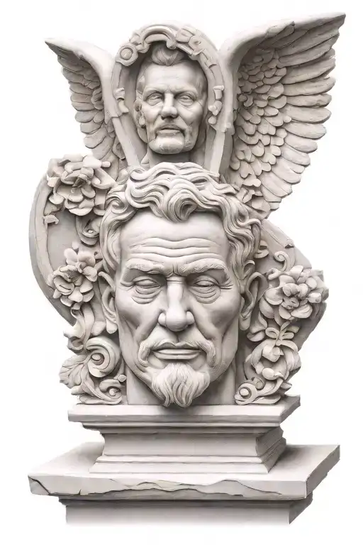 show a man carving stone tattoo design idea