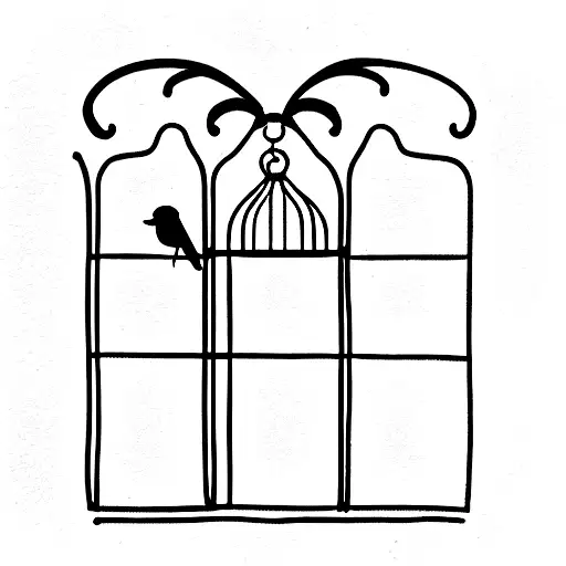 birdcage with open door, birds inside tattoo design idea