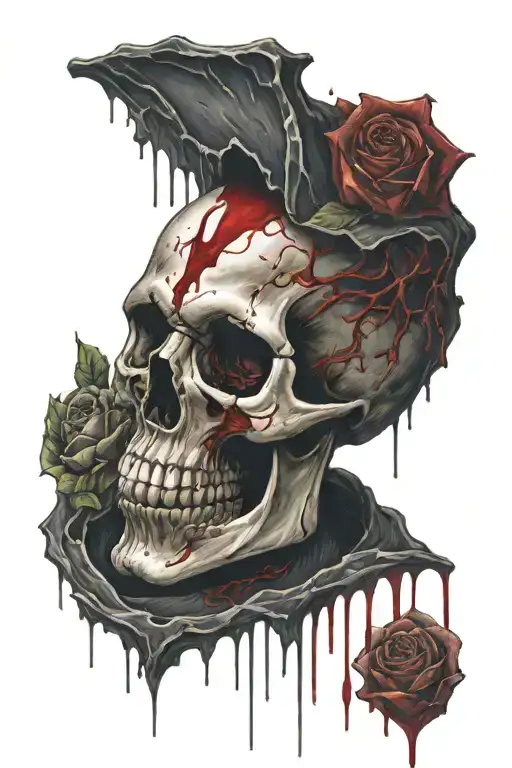 the world as a vampire skull crying a river of blood and oil  tattoo design idea