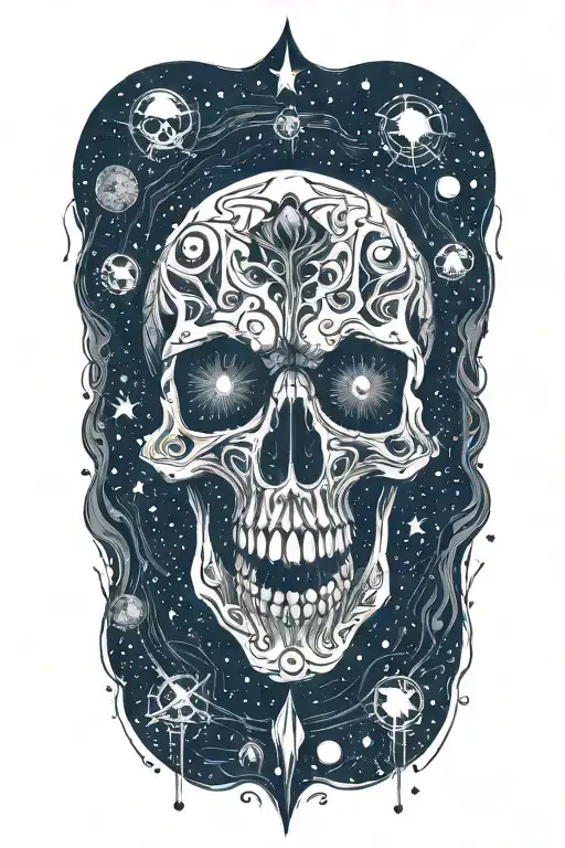 The skull of a vampire floating in space, crying eye tattoo design idea