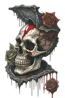 the world as a vampire skull crying a river of blood and oil  tattoo design idea