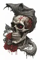 the world as a vampire skull crying a river of blood and oil  tattoo design idea