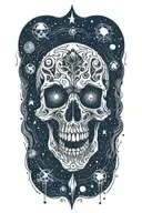 The skull of a vampire floating in space, crying eye tattoo design idea
