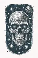 The skull of a vampire floating in space, crying eye tattoo design idea