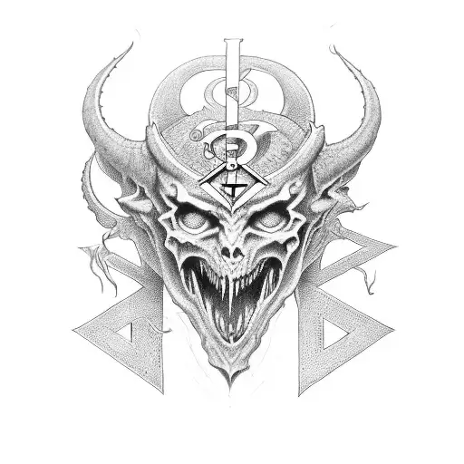 Demons with masonic symbols tattoo design idea