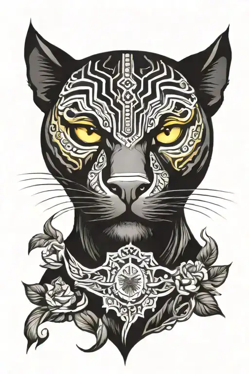 black panther yellow eyes American traditional style tattoo showcasing tattoo design idea